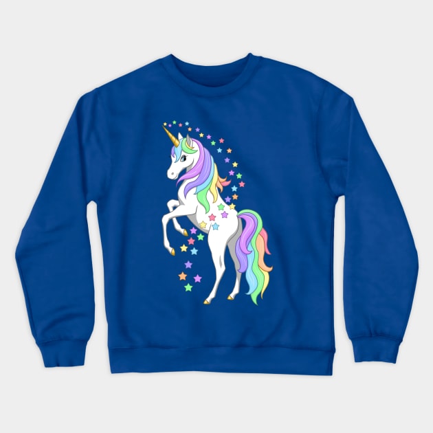 Rearing Rainbow Unicorn and Stars Crewneck Sweatshirt by csforest